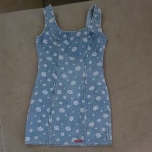 BONGO Light Blue Denim Floral Tank Dress